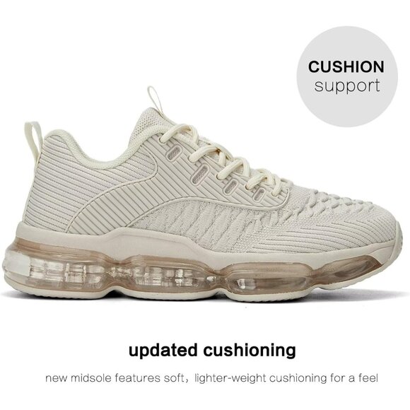 Women's Khaki Air Cushion Running Shoes Fashion Tennis Sneakers For Gym Fitness - Picture 3 of 7